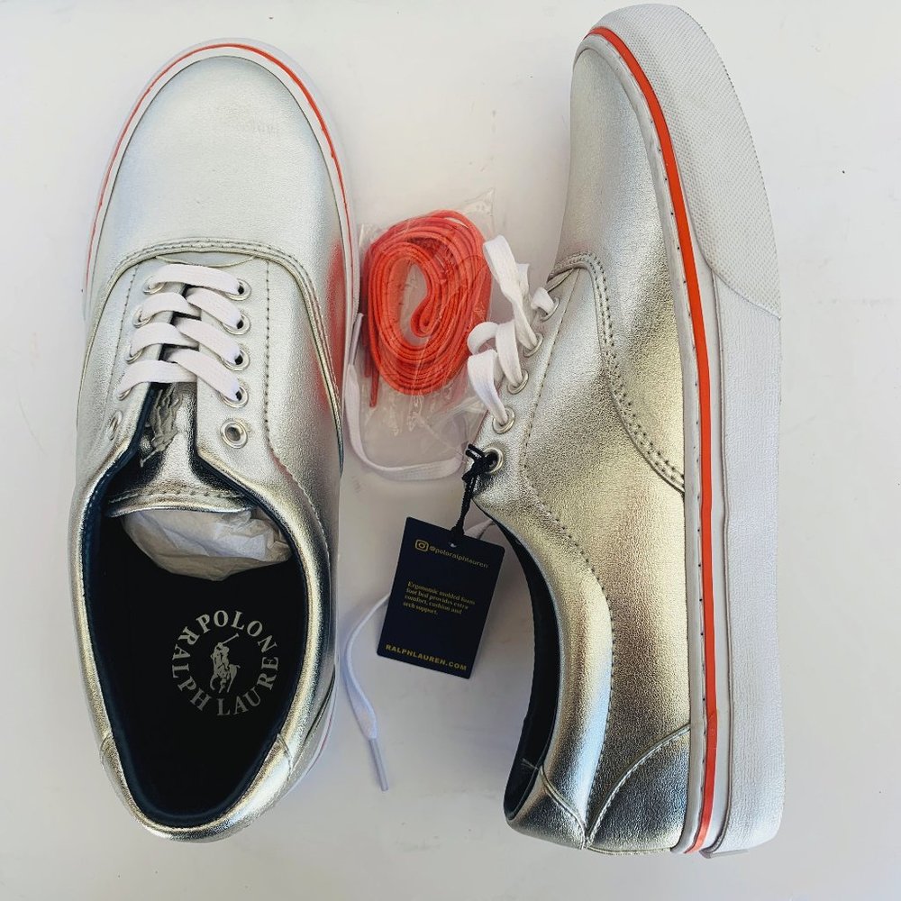 Polo Ralph Lauren Men's Metallic Thorton Sneakers Silver Foil